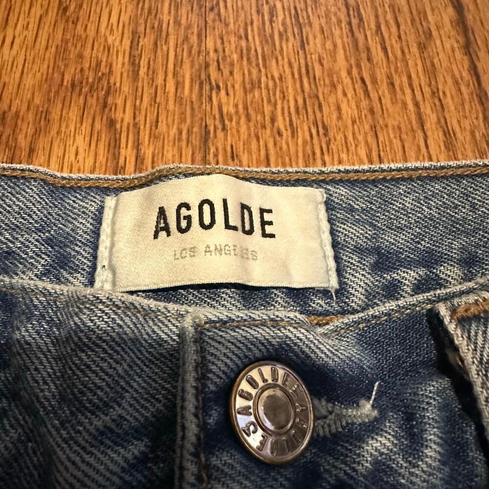 Agolde blue Riley 100% cotton raw hem 26 button fly high rise crop straight - Picture 3 of 11